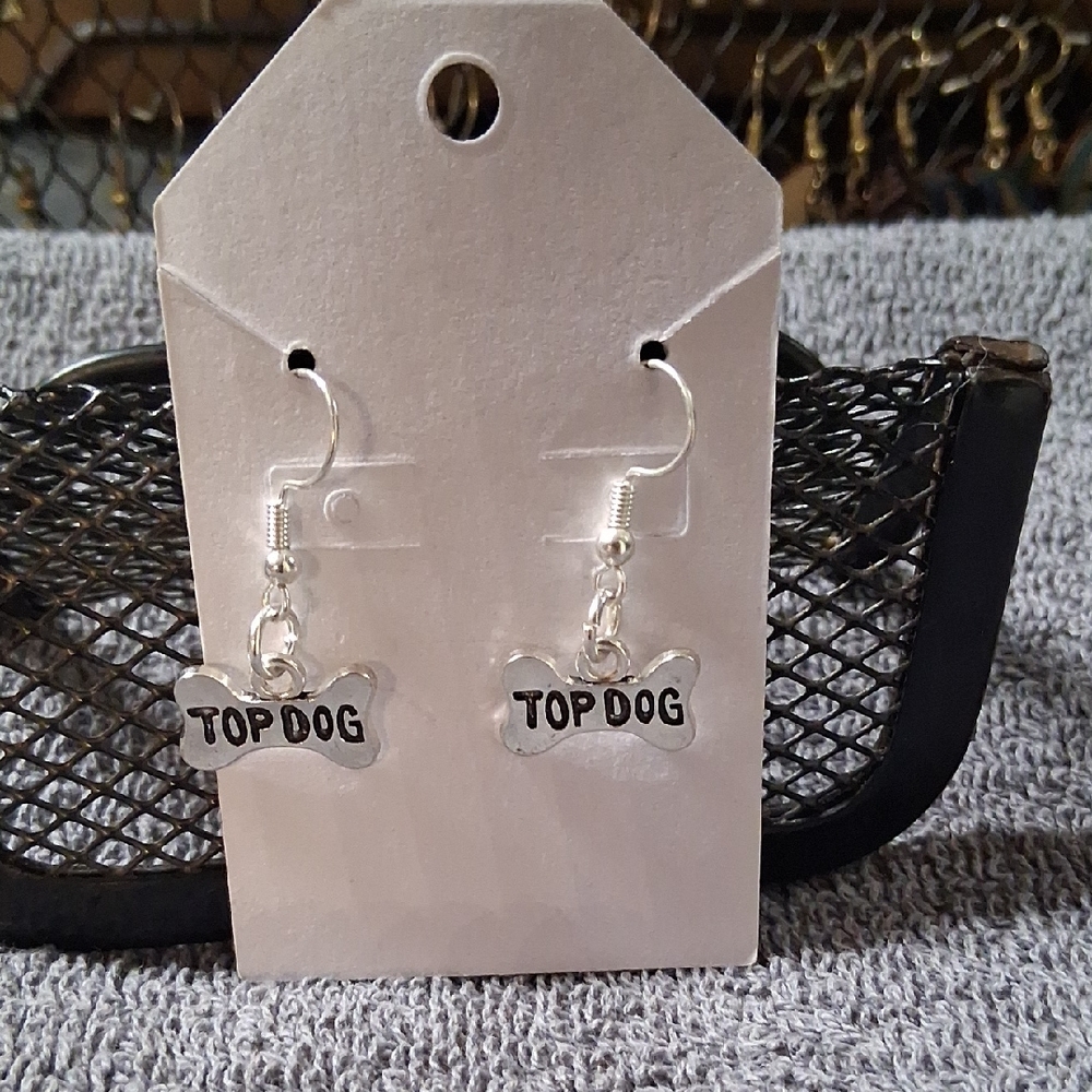 Top Dog Silver Bone Dangle Earrings for Dog Lovers